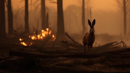 In a desperate bid for safety, a hare navigates the treacherous path of fire.