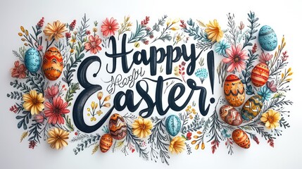 Happy Easter !Congrats card or banner with easter eggs
