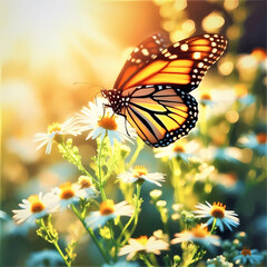 Beautiful butterfly on flower. Nature background. Selective focus.