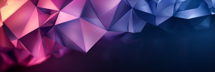 Abstract geometric gradient purple banner. Multicolored polygonal 3D background with faceted figures.