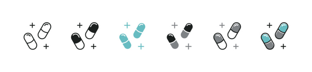 prescription pill capsule medicine icon set health pharmaceutical drug tablet medicals care symbol line illustration for web and app