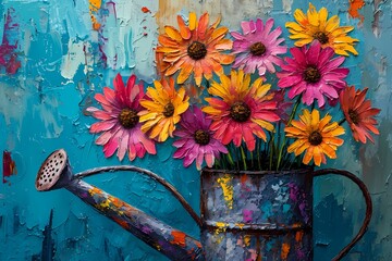 Bright acrylic painting style in expressive color of flower 