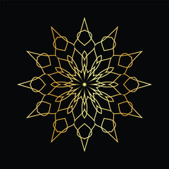 Golden mandala on a black background, vector illustration.