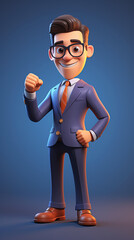 A Vision of the 3D Character Successful Businessman with Confidence and Happiness