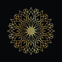 Golden mandala on a black background, vector illustration.