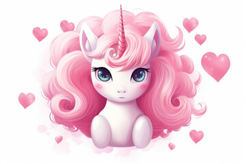 Pretty sweet unicorn cartoon style, cute unicorn in pink color style.