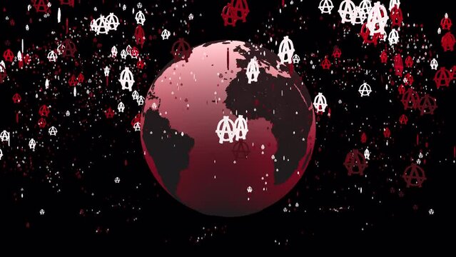 4K Anarchy symbols exploding from earth turn around with alpha channel