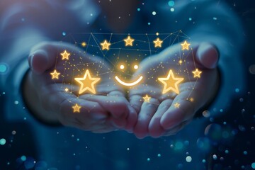 Obraz na płótnie Canvas Smiley emojis happy smile beaming faces. Icon emoticons jovial considerate client communication. Interpersonal warmth touch solace symbolized Customer Assistance conversational star face expressions.