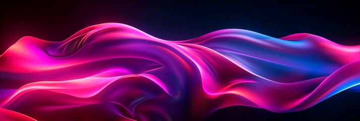 Wavy neon liquid or fabric background. Abstract gradient banner.