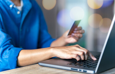 Credit card input, laptop, vertical, concept, home shopping, online ordering, expense management,copy space