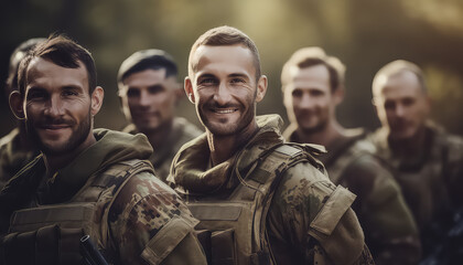 Military men in uniform smiling in army