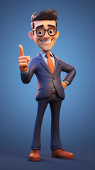 Visionary 3D Character Businessman Reveling in Success, Radiating Confidence