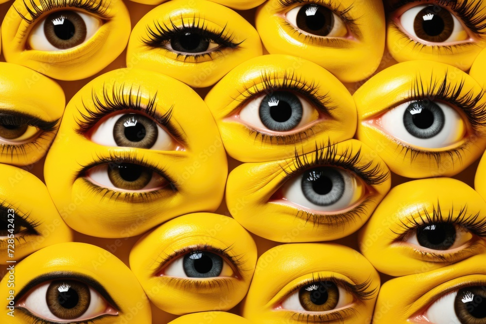 Aufkleber A captivating image featuring numerous yellow eyes with long eyelashes. Versatile and eye-catching, this image can be used in various projects
