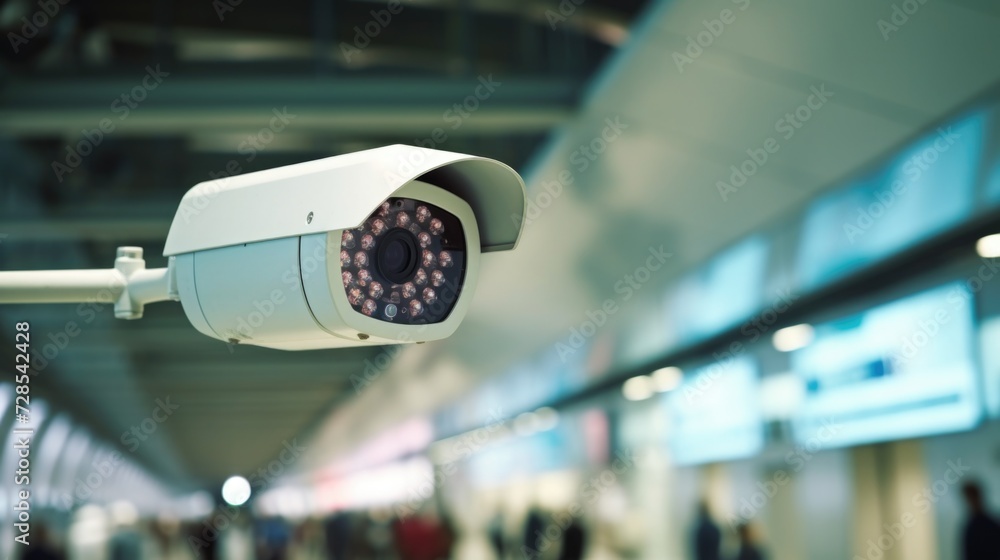 Poster a security camera mounted to the side of a building. can be used for surveillance and monitoring pur