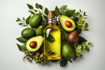 avocado oil extract with isolated kitchen table professional advertising food photography
