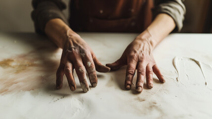 The hands of a craftswoman engaged in creating art, showcasing the delicate and skilled