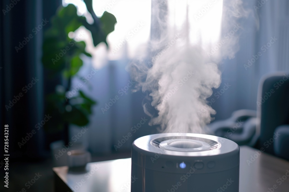 Aufkleber A compact and efficient humidifier sitting on top of a sturdy wooden table. Perfect for adding moisture to any room.