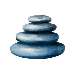 Watercolor composition of stones in balance isolated on a white background.