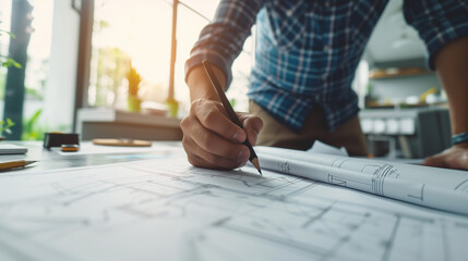 magic of creation as an architect's hands dance across blueprints, weaving dreams and aspirations into concrete plans