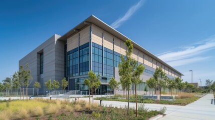 Obraz premium A picture showcasing a spacious and contemporary building adorned with an abundance of windows. This image can be used to portray modern architecture and design