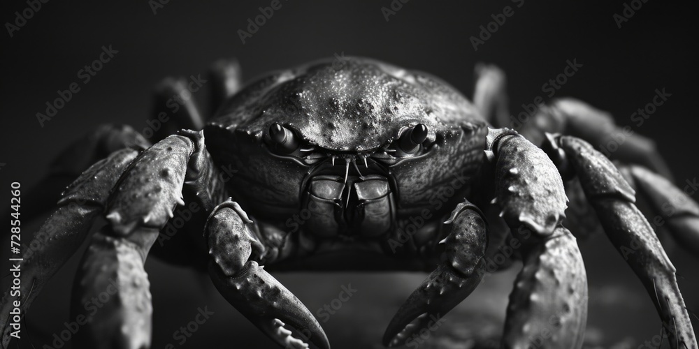 Poster a black and white photo of a spider. suitable for nature enthusiasts and those interested in macro p