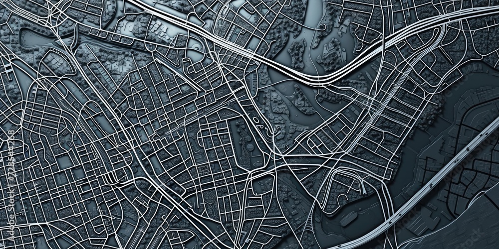 Poster a black and white map depicting a city. suitable for various uses