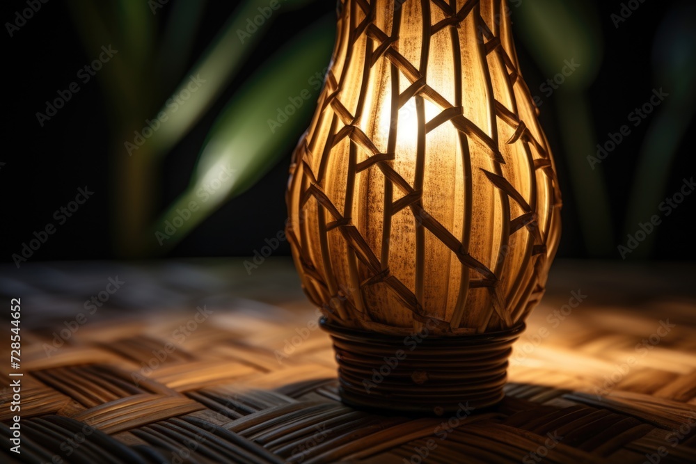 Aufkleber a bamboo lamp placed on a table. suitable for adding a natural touch to any interior design