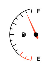 Fuel indicator meter or fuel gauge for petrol, gasoline, diesel level count. Control gas tank fullness. Fuel gauge scales icon. Car dial petrol gasoline dashboard. Vector illustration