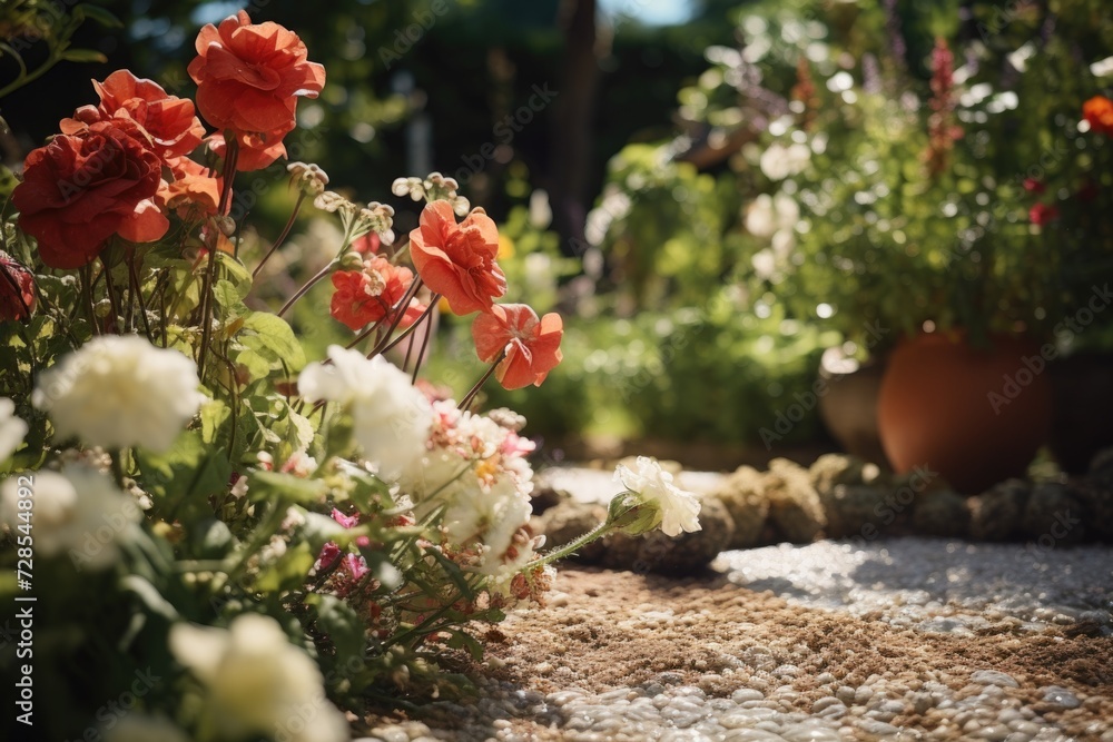 Poster A bunch of flowers lying in the dirt. Suitable for gardening or nature-themed projects