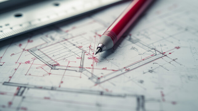 design as architectural plans embellished with the tools of the trade
