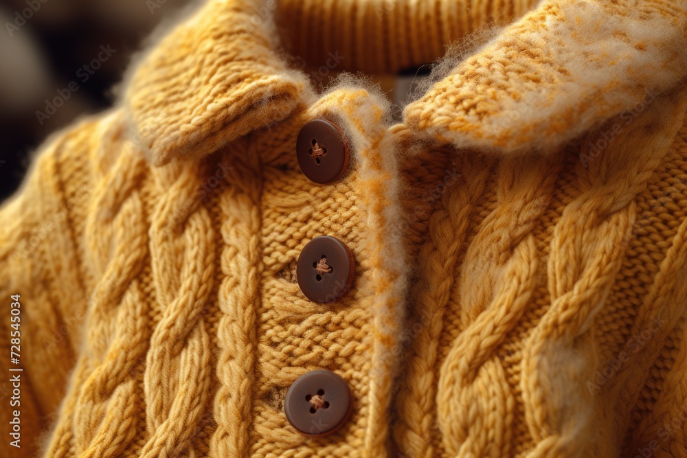 Poster A detailed view of a sweater adorned with buttons. Versatile and stylish, this image can be used in various fashion-related projects