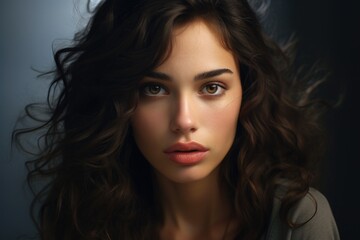 Fototapeta premium A stunning young woman with gorgeous long dark hair. Perfect for beauty and fashion related projects
