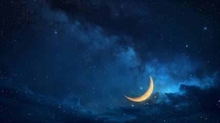 Obraz na płótnie Canvas Crescent Moon Illuminating the Night Sky