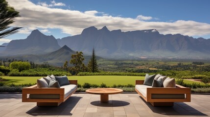 View from the magnificent estate of the stretching mountain range - obrazy, fototapety, plakaty
