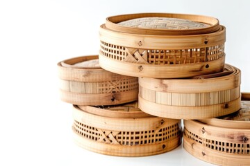 A stack of bamboo baskets, perfect for storage and organization
