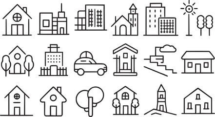 Fototapeta na wymiar houses and real-estate services icon set vector collection.