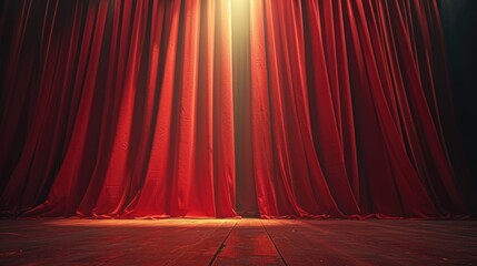 A stage with red curtains and a spotlight. Can be used for theater, performances, or presentations