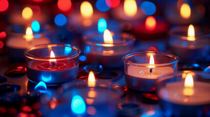 Memorial Day Tribute. Illuminating the memories with blue, red and white memorial candles