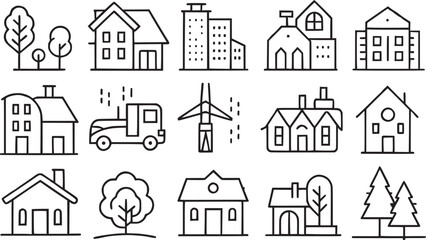 Fototapeta na wymiar houses and real-estate services icon set vector collection.