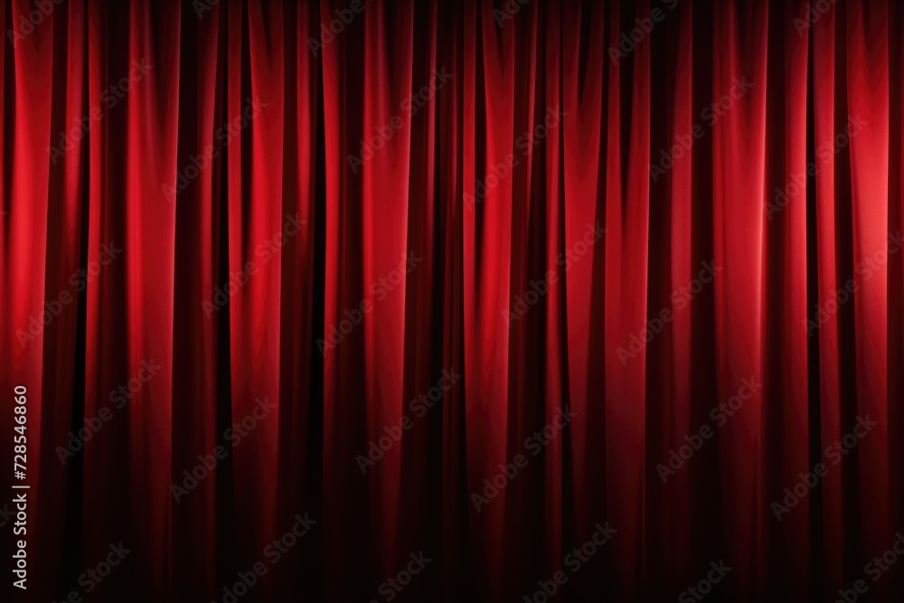 Poster a vibrant red curtain hanging against a dark black background. perfect for adding a touch of eleganc