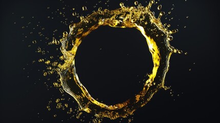 A gold ring made of water splashing on a black background. Perfect for jewelry advertising and water-themed designs - obrazy, fototapety, plakaty