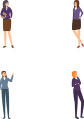 Businesswoman icons set cartoon vector. Elegant beautiful business woman. Female office worker