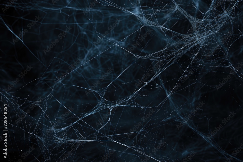 Poster A close up of a spider web on a black background. Perfect for adding a touch of nature and mystery to your designs