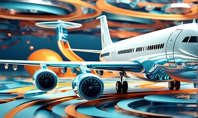 3D abstract background of airplane at the airport