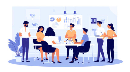 An inclusive workplace scene depicting a diverse group of employees collaborating and sharing ideas