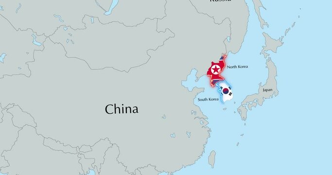 Animation of border South Korea and North Korea on map. Possible conflict between north and south.
