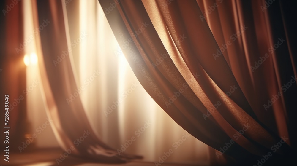 Poster a window with a curtain and a light shining through it. this image can be used to depict a cozy and 