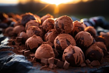 Chocolate chocolate with granulated, popularly known as brigadeiro, generative IA - obrazy, fototapety, plakaty