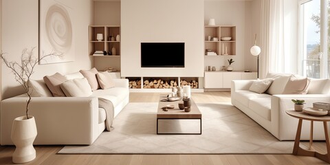 Photo of contemporary living room in white and beige.