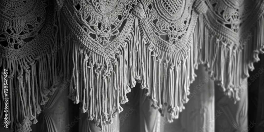 Poster a black and white photo of a curtain. can be used as a background or in interior design projects